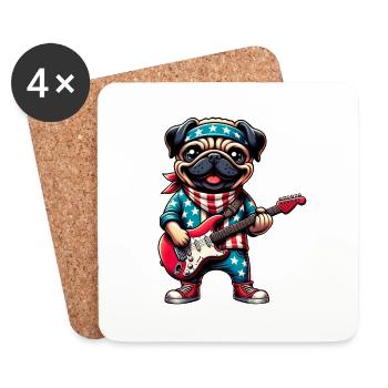 Mops-Gitarrist - Untersetzer (4er-Set) - Weiß - Vorne