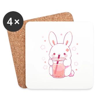 Kawaii Hase trinkt Boba Bubble Tea Chibi - Untersetzer (4er-Set) - Weiß - Vorne