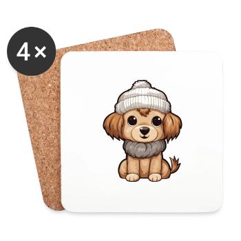 Chien Hiver Animal Mignon Bande Dessinée - Dessous de verre (lot de 4) - blanc - Devant