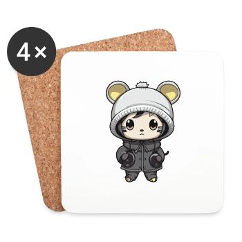 Mouse Winter Animal Cute Comic - Coasters (set of 4) - white - Front