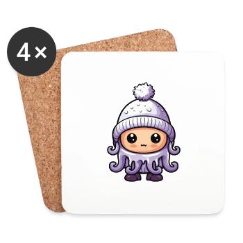 Octopus Winter Animal Cute Comic - Coasters (set of 4) - white - Front