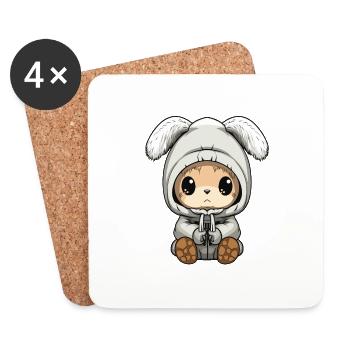 Bunny Winter Animal Cute Comic - Coasters (set of 4) - white - Front