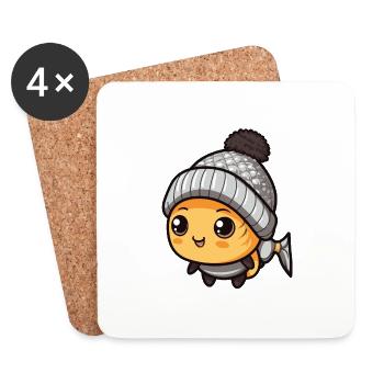 Fish Winter Animal Cute Comic - Coasters (set of 4) - white - Front