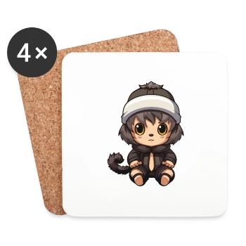 Monkey Winter Animal Cute Comic - Coasters (set of 4) - white - Front