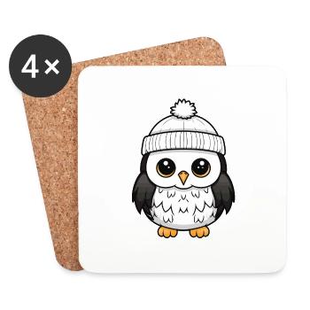 Owl Winter Animal Cute Comic - Coasters (set of 4) - white - Front