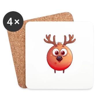 Rond renne Noël boule de Noël conception de bande dessinée - Dessous de verre (lot de 4) - blanc - Devant
