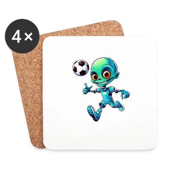 Joueur de football extraterrestre style de dessin animé - Dessous de verre (lot de 4) - blanc - Devant