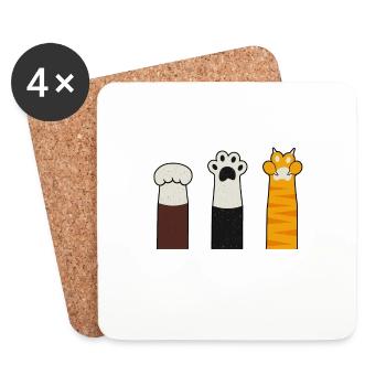 Stein Papier Schere Katzenpfoten Handspiel - Untersetzer (4er-Set) - Weiß - Vorne