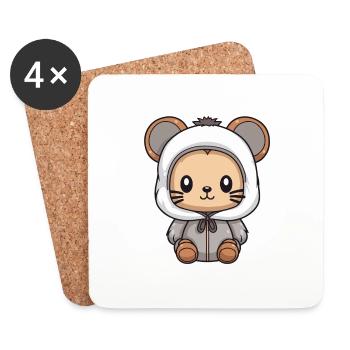 Mouse Winter Animal Cute Comic - Coasters (set of 4) - white - Front