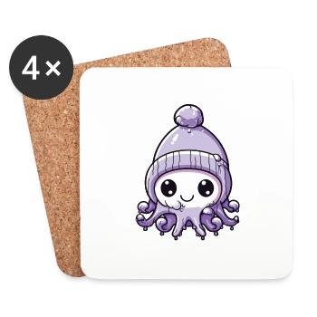 Octopus Winter Animal Cute Comic - Coasters (set of 4) - white - Front