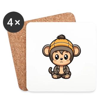 Monkey Winter Animal Cute Comic - Coasters (set of 4) - white - Front