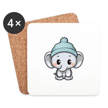Elefant Winter Tier Niedlich Comic - Untersetzer (4er-Set) - Weiß - Vorne