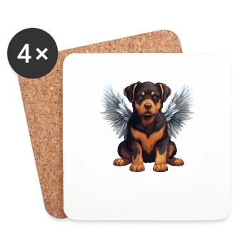 Rottweiler mignon au look d’ange de dessin animé avec des ailes - Dessous de verre (lot de 4) - blanc - Devant