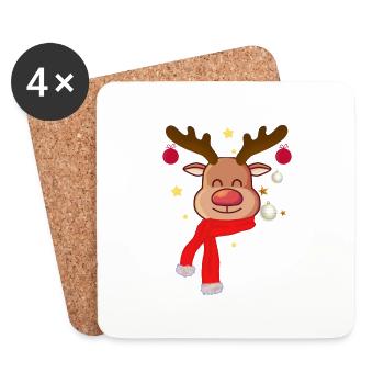 Cute reindeer and Christmas baubles - Coasters (set of 4) - white - Front
