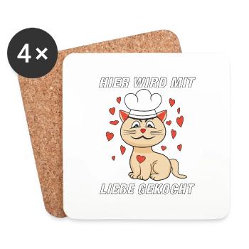 KATZE KOCH MIT LIEBE GEKOCHT - Untersetzer (4er-Set) - Weiß - Vorne