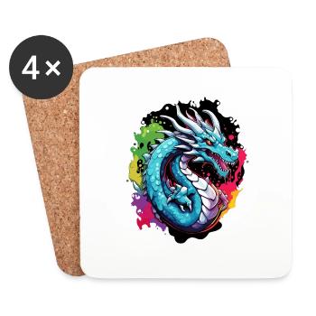 Dragon / Animal / Fire / Mythical Creatures / Fairy Tale - Coasters (set of 4) - white - Front