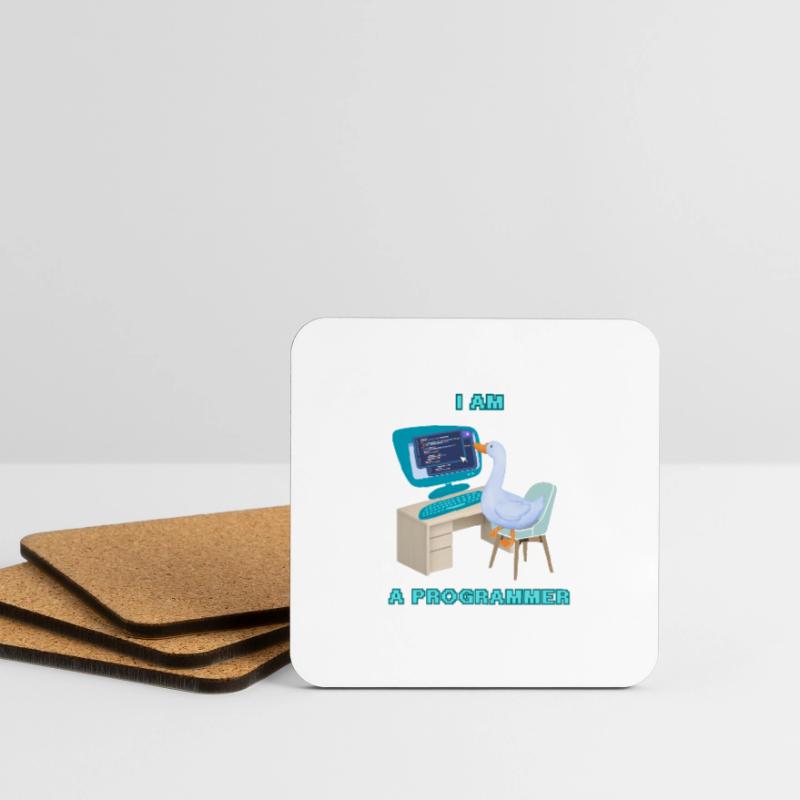 A Programmer Duck, a Fun Design for Programmers Coasters (set of 4)