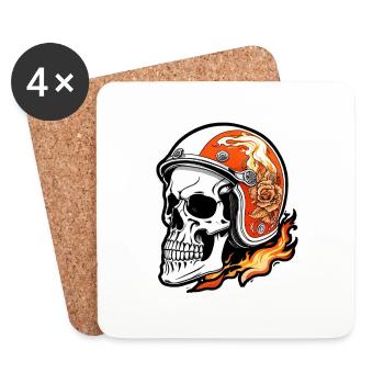 Motorrad im Retro-Stil - Totenkopf und Skelett - Untersetzer (4er-Set) - Weiß - Vorne