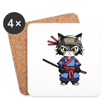 Chat samouraï #24 - Dessous de verre (lot de 4) - blanc - Devant