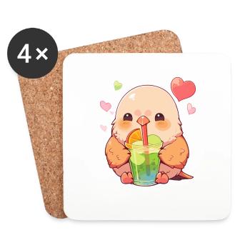 Inséparable kawaii boit Boba Bubble Tea Chibi - Dessous de verre (lot de 4) - blanc - Devant