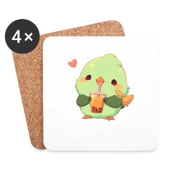 Inséparable kawaii boit Boba Bubble Tea Chibi - Dessous de verre (lot de 4) - blanc - Devant