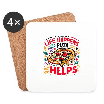 Life Happens Pizza Helps - Coasters (set of 4) - white - Front