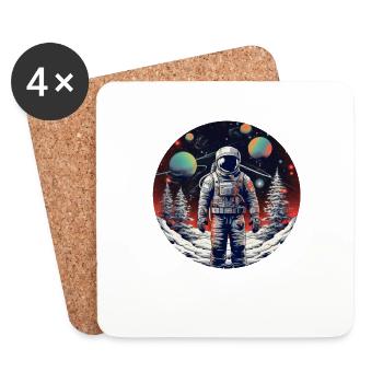 Astronaut im winterlichen Weltraum mit Tannenbaum - Untersetzer (4er-Set) - Weiß - Vorne