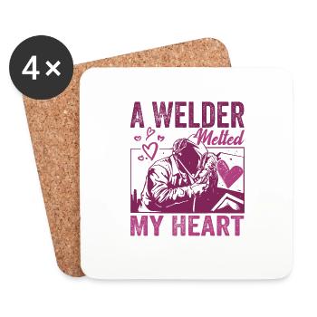 Ein Schweißer hat mein Herz geschmolzen Lustiges Design Für Meine Frau - Untersetzer (4er-Set) - Weiß - Vorne