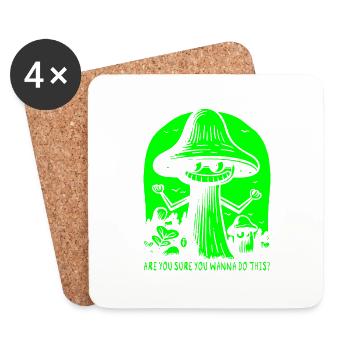 Es-tu sûr? Champignons de dessin animé drôles et peu sûrs d’eux - Dessous de verre (lot de 4) - blanc - Devant