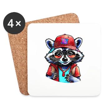 raton laveur cool avec casquette et lunettes - Dessous de verre (lot de 4) - blanc - Devant