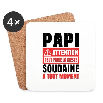 Papi attention Peut Faire La Sieste Soudaine - Dessous de verre (lot de 4) - blanc - Devant