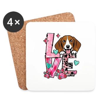 Beagle chien j’aime mon chien Saint-Valentin - Dessous de verre (lot de 4) - blanc - Devant