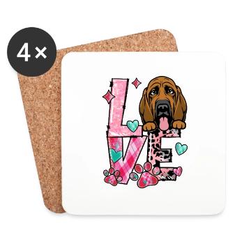 Chien de limier j’aime mon chien Saint-Valentin - Dessous de verre (lot de 4) - blanc - Devant