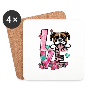 Chien Boxer J’aime Mon Chien Saint Valentin - Dessous de verre (lot de 4) - blanc - Devant
