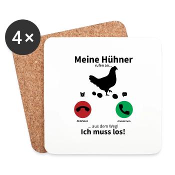 Meine Hühner rufen an - Untersetzer (4er-Set) - Weiß - Vorne