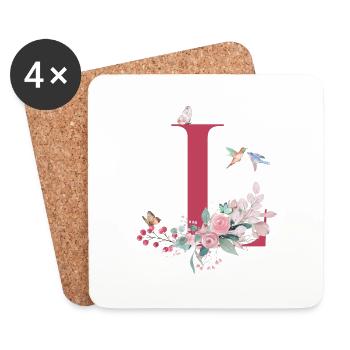 Blumenbuchstabe L - Geschenkidee - Untersetzer (4er-Set) - Weiß - Vorne