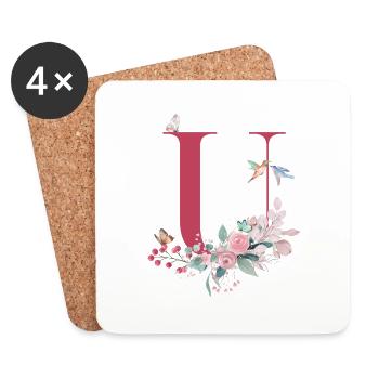 Lettre u floral -idée cadeau - Dessous de verre (lot de 4) - blanc - Devant