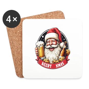 Weihnachtsmann mit Bier und Keksen, bierige Weihnachten - Untersetzer (4er-Set) - Weiß - Vorne