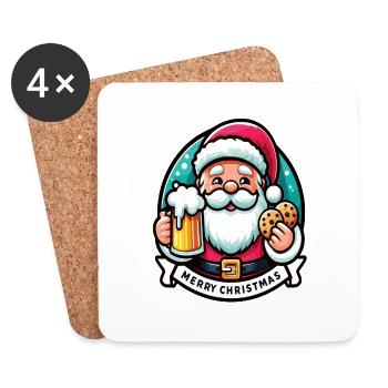 Weihnachtsmann mit Bier und Keksen - Untersetzer (4er-Set) - Weiß - Vorne