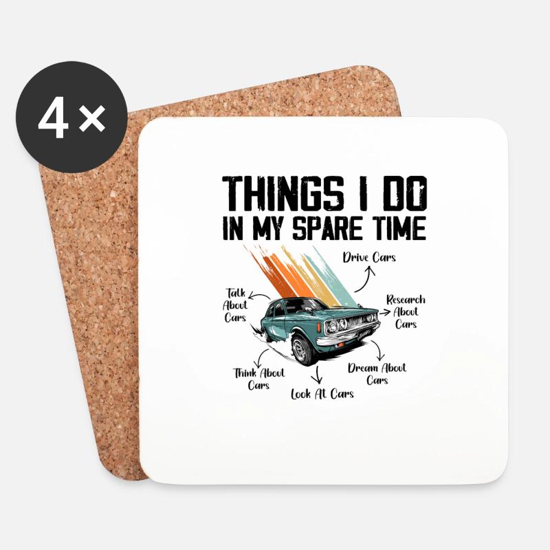 6 Dinge, die ich in meiner Freizeit tue Auto Enthusiast Autos - Untersetzer (4er-Set) - Weiß