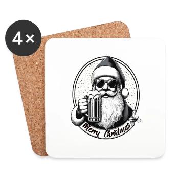Weihnachtsmann mit Bier Frohe Weihnachten - Untersetzer (4er-Set) - Weiß - Vorne