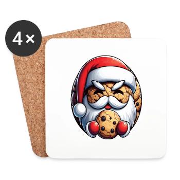 Père Noël en biscuit - Dessous de verre (lot de 4) - blanc - Devant