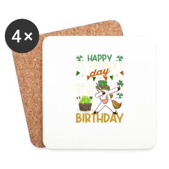 Joyeuse fête de la Saint-Patrick et oui mon anniversaire dab - Dessous de verre (lot de 4) - blanc - Devant