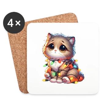 Chat de Noël mignon - Drôle - Dessous de verre (lot de 4) - blanc - Devant