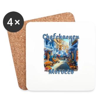 Chefchaouen, Maroc - Les ruelles colorées de la vieille ville - Dessous de verre (lot de 4) - blanc - Devant