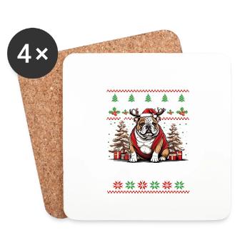 Merry Christmas English Bulldog - Untersetzer (4er-Set) - Weiß - Vorne
