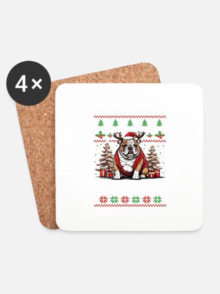 Merry Christmas English Bulldog - Coasters (set of 4) - white