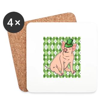 Cochon chanceux - Dessous de verre (lot de 4) - blanc - Devant