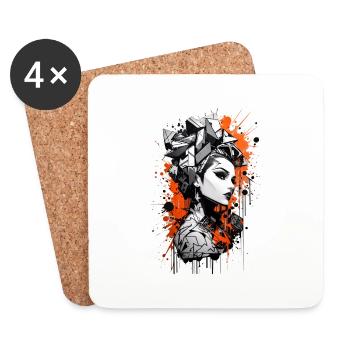 Abstract Colorful Young Woman Graffiti Art - Coasters (set of 4) - white - Front