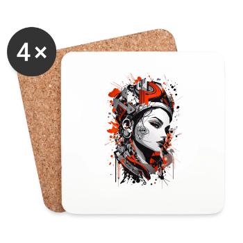 Abstract Colorful Young Woman Graffiti Art - Coasters (set of 4) - white - Front